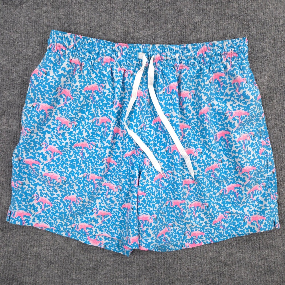 Chubbies Swim Trunks Mens Large Blue Pink Mingos Flamingo AOP Stretch Mesh Lined